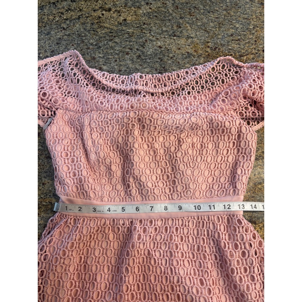 NWT Bardot Pink Lace Off The Shoulder Ruffle Sleeve Fit Flare Dress Size 6 Small - Picture 7 of 10